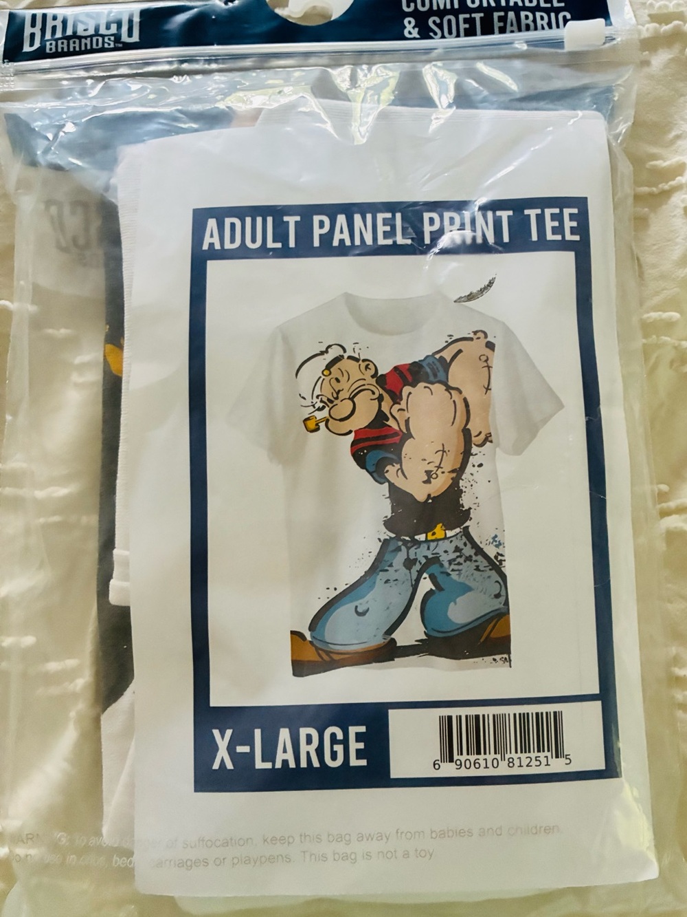Popeye Graphic Adult Panel Print Tee - White men XL retro cartoon